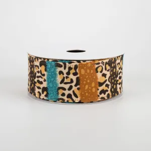 1.5" Fall Cheetah Stripes Ribbon: Teal, Brown (10 Yards)