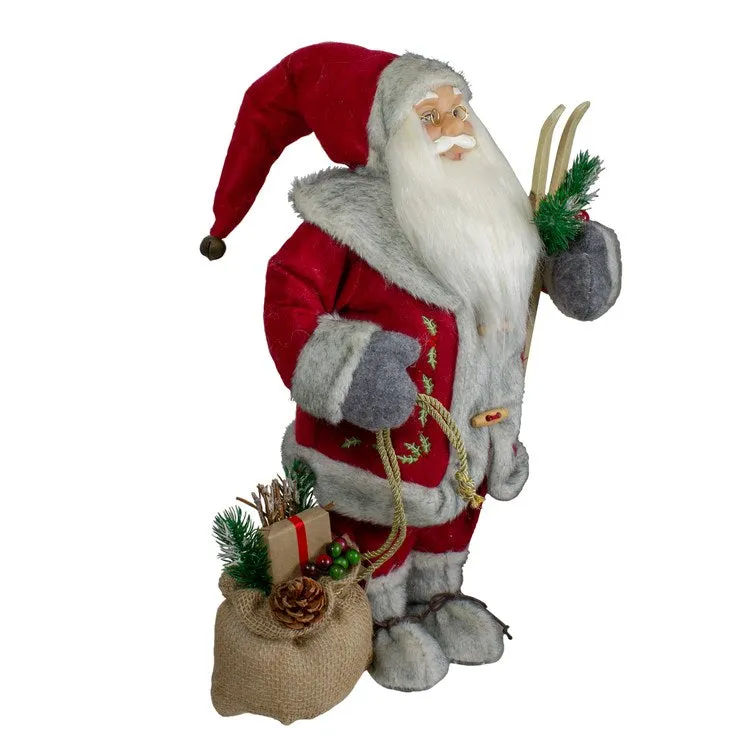 18" Standing Santa Christmas Figurine with Skis and Fur Boots