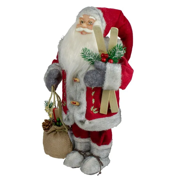 18" Standing Santa Christmas Figurine with Skis and Fur Boots