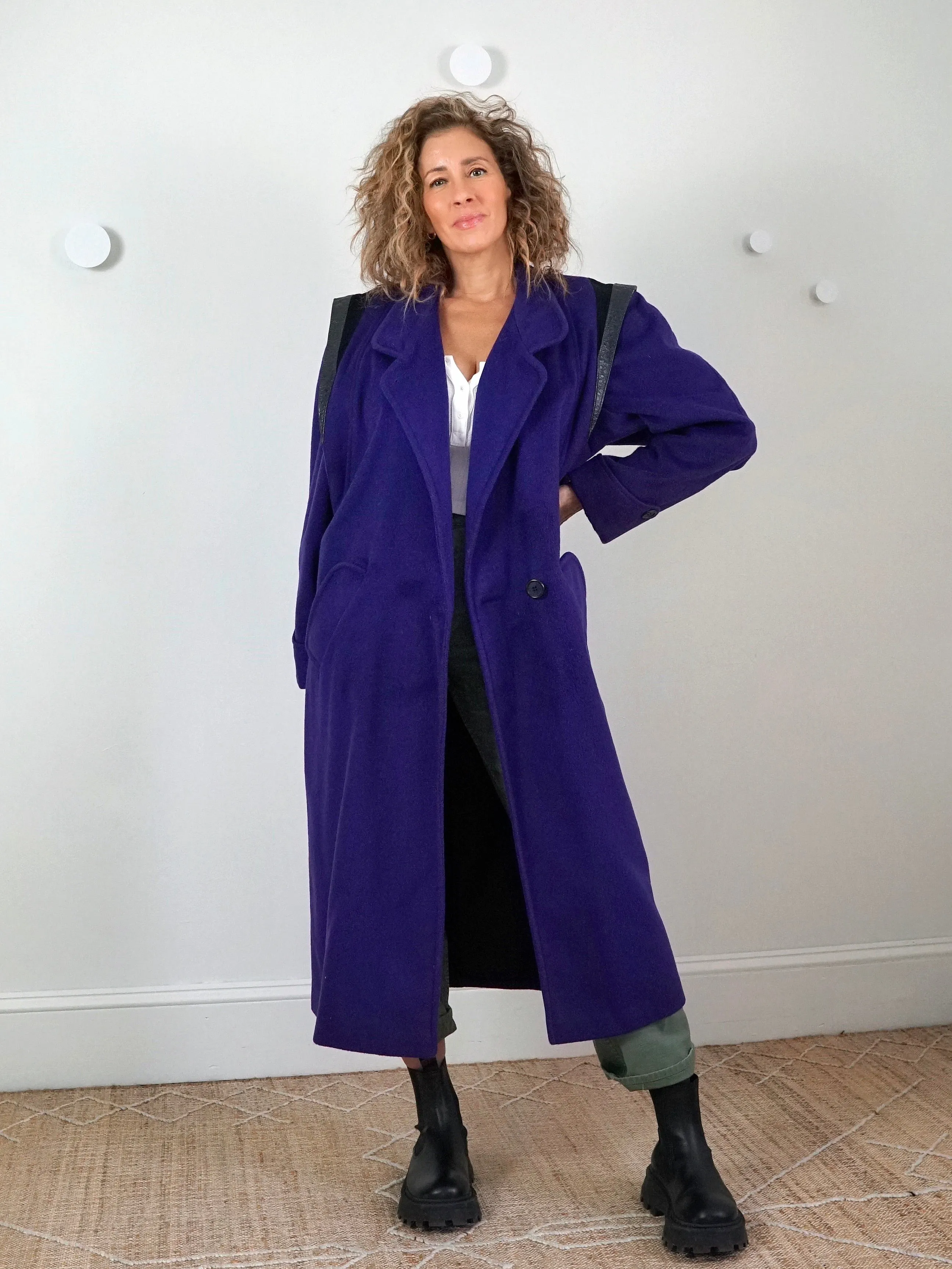 80's Purple Wool Structured Shoulder Coat