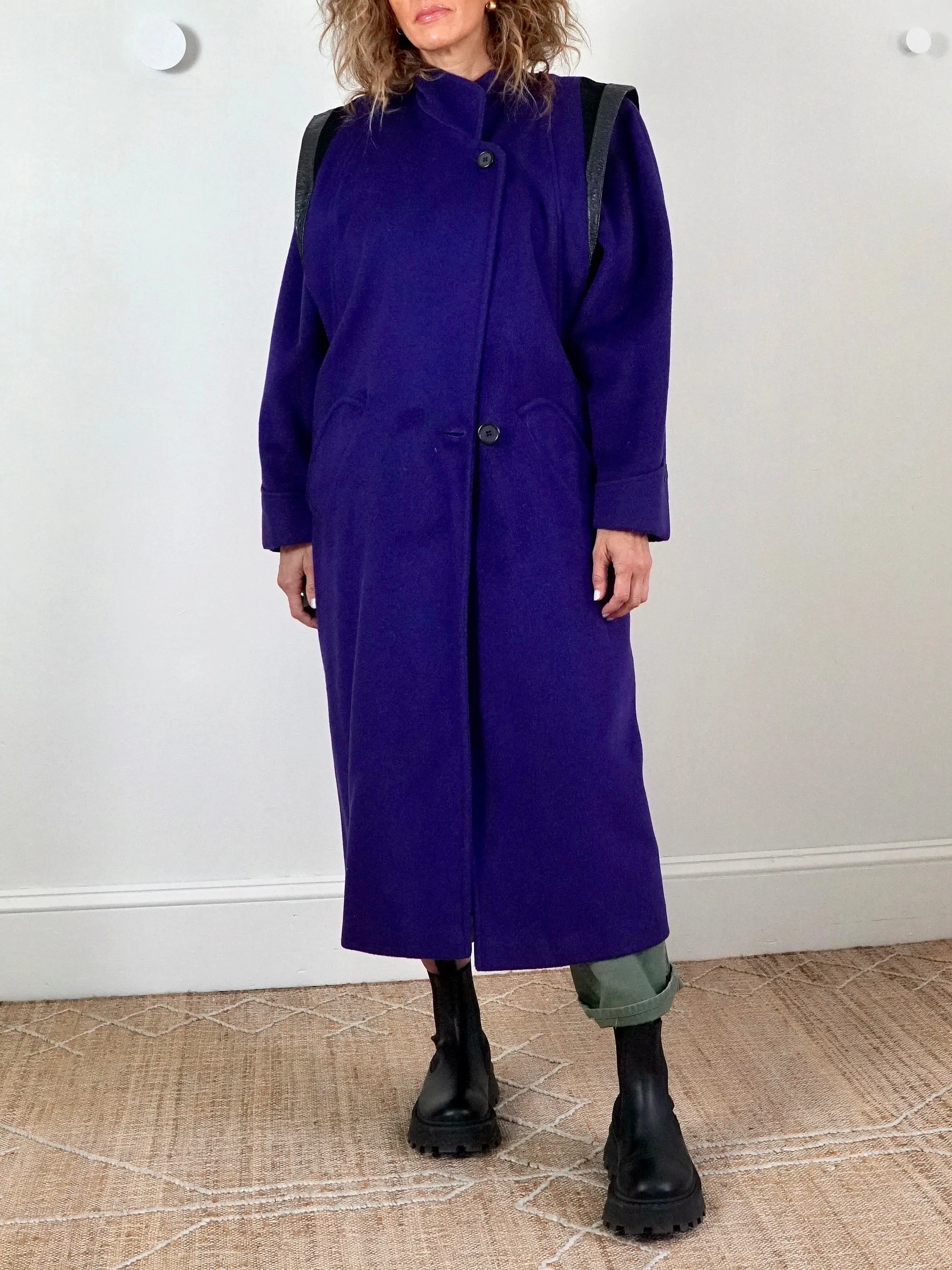 80's Purple Wool Structured Shoulder Coat