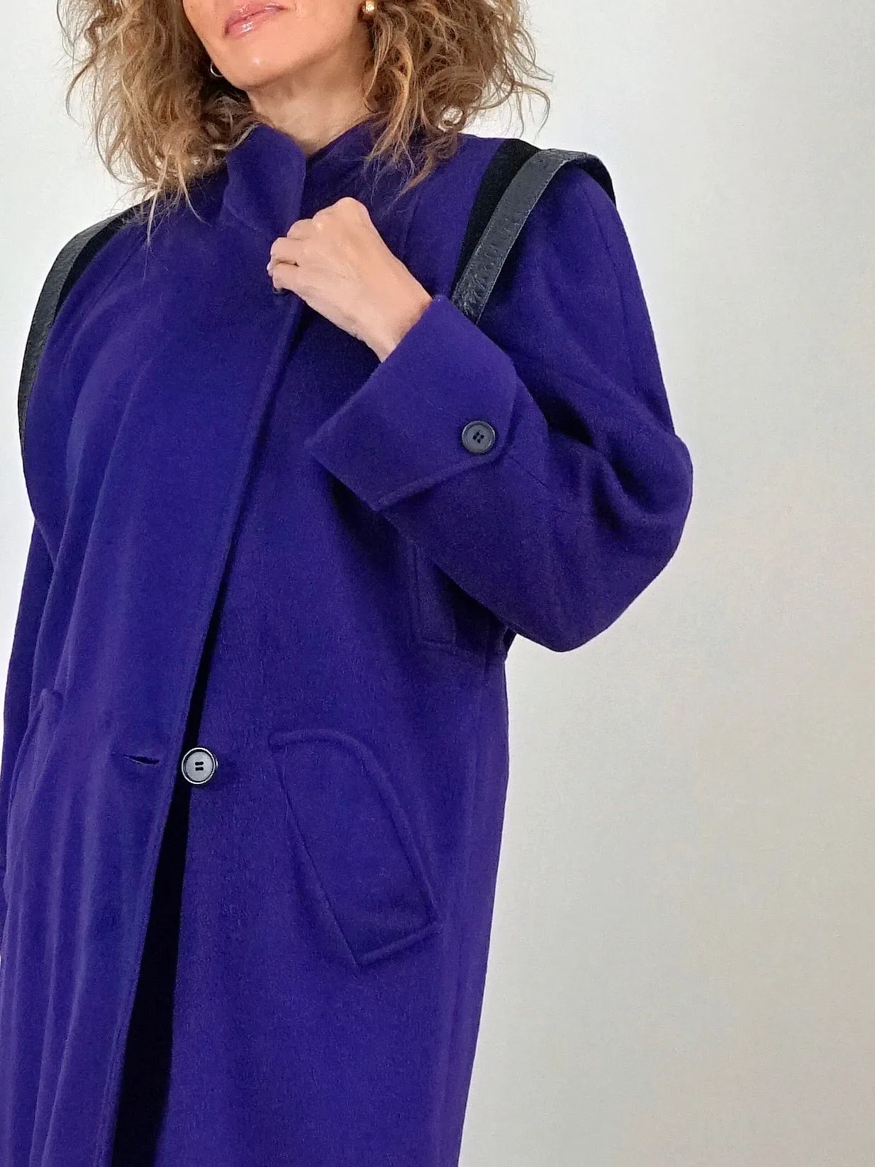 80's Purple Wool Structured Shoulder Coat