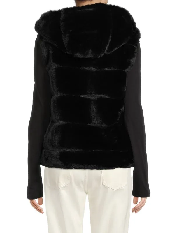 Adrienne Landau Black leopard reversible faux leopard fur hooded vest