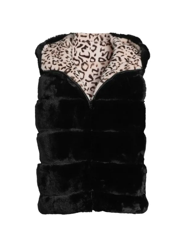 Adrienne Landau Black leopard reversible faux leopard fur hooded vest