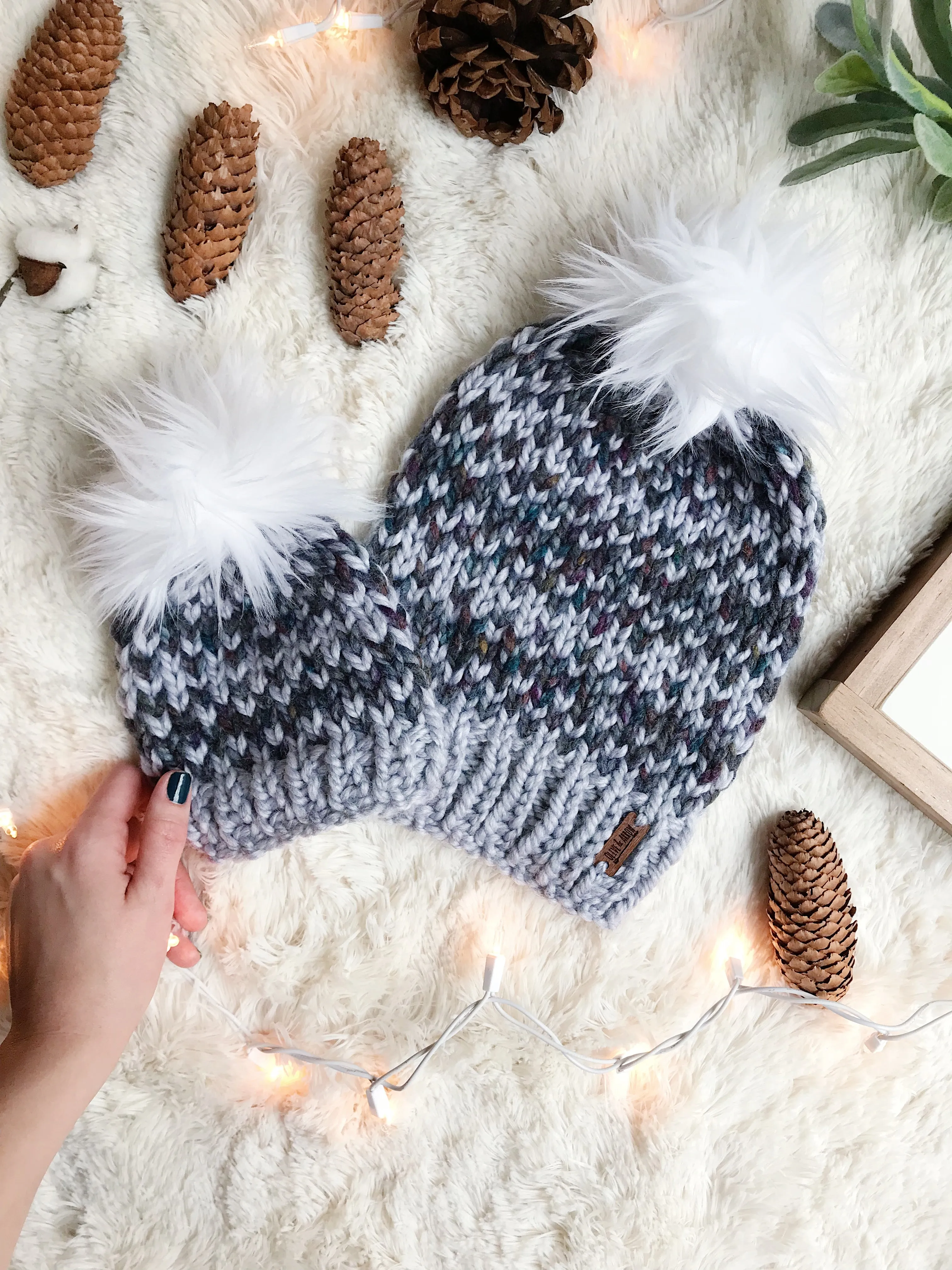 Adult Knitted Fair Isle Beanie with Faux Fur Pom Pom // The Hallowell Hat