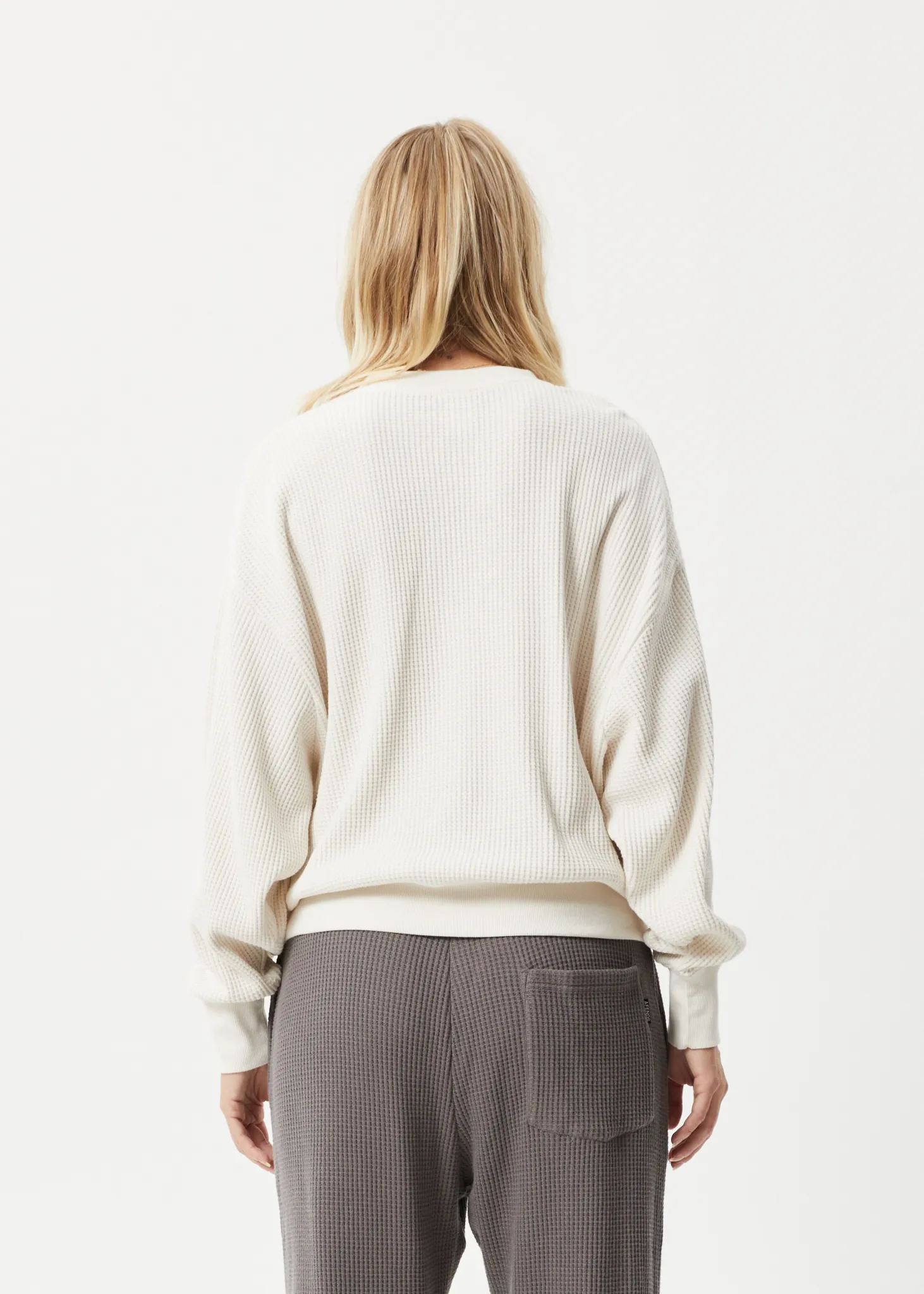 AFENDS Womens Ari - Waffle Crew Neck Jumper - Off White