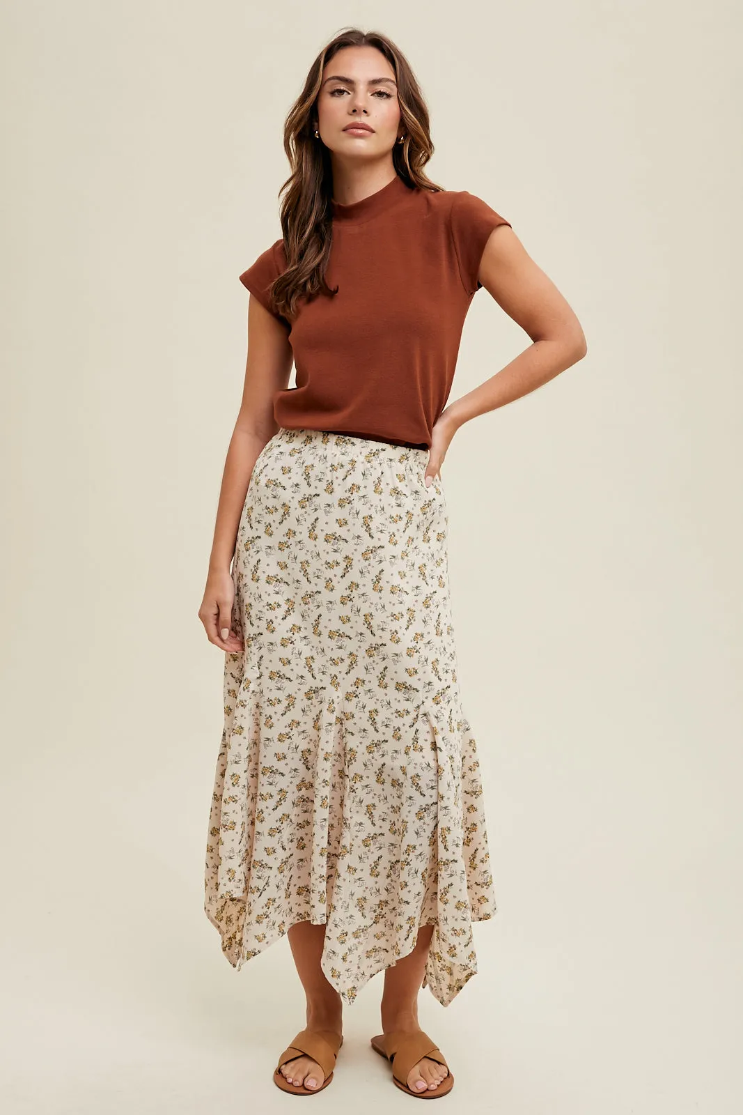 Aja Floral Handkerchief Midi Skirt