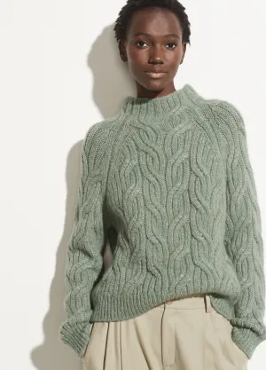 Alpaca Twisted Cable Turtleneck in Heather Jadeite