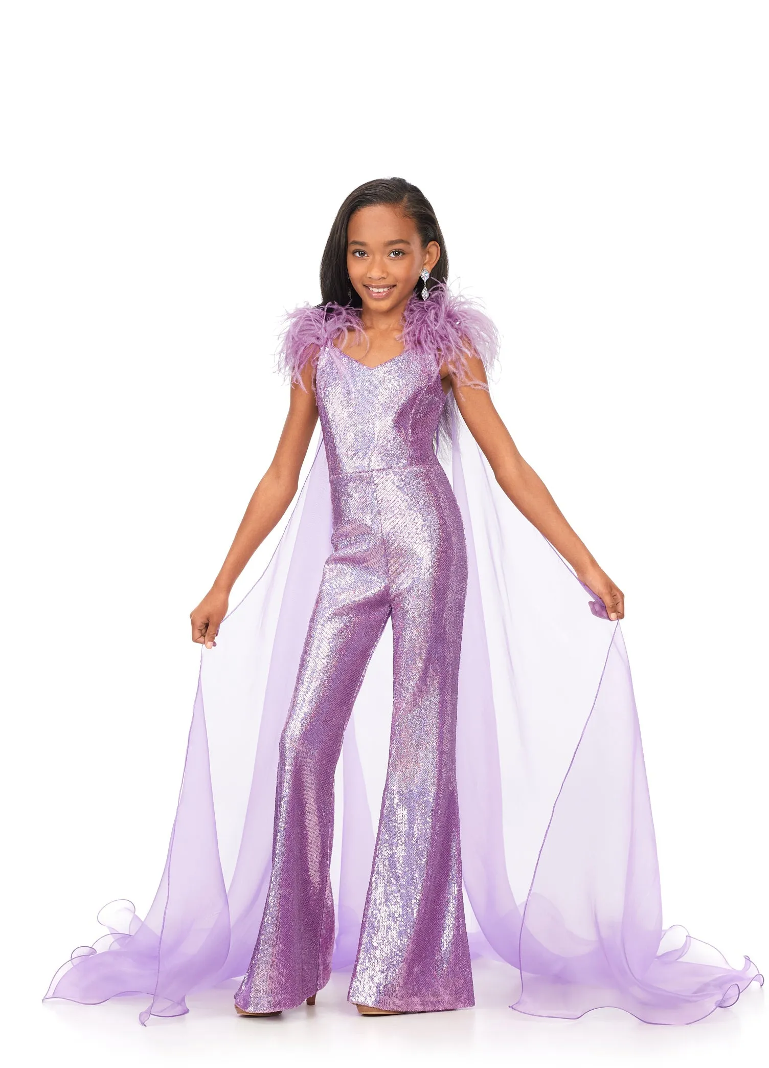 Ashley Lauren Kids 8174 Size 8, 10 Royal Girls Sequin Jumpsuit Cape Pageant Fun Fashion