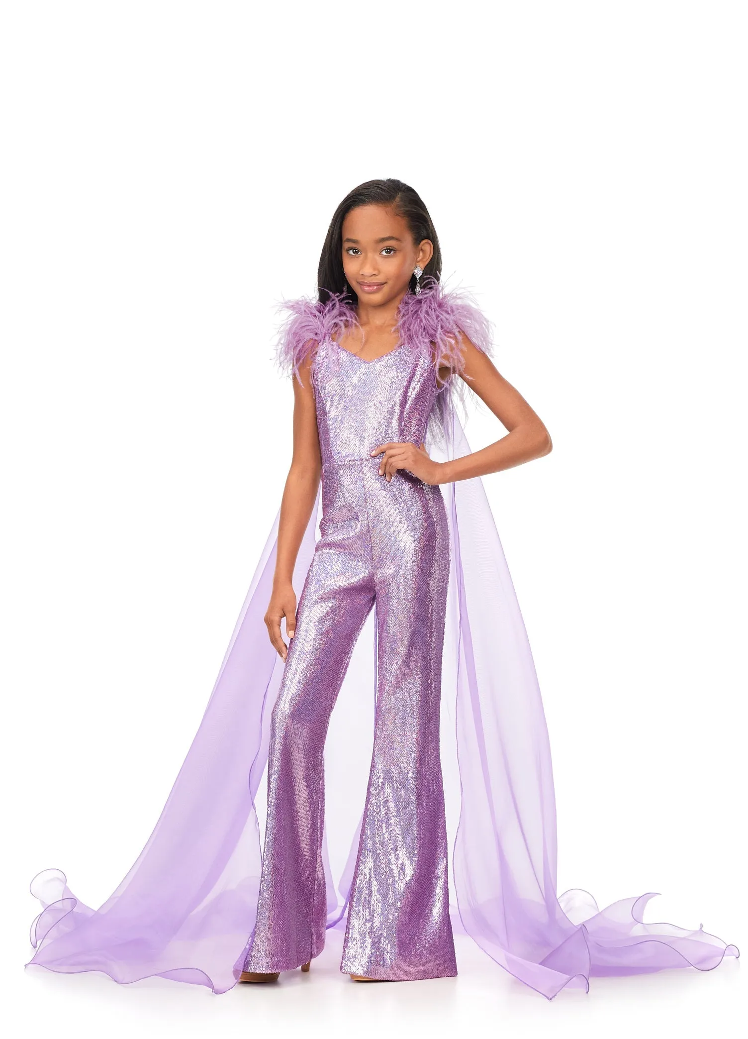 Ashley Lauren Kids 8174 Size 8, 10 Royal Girls Sequin Jumpsuit Cape Pageant Fun Fashion