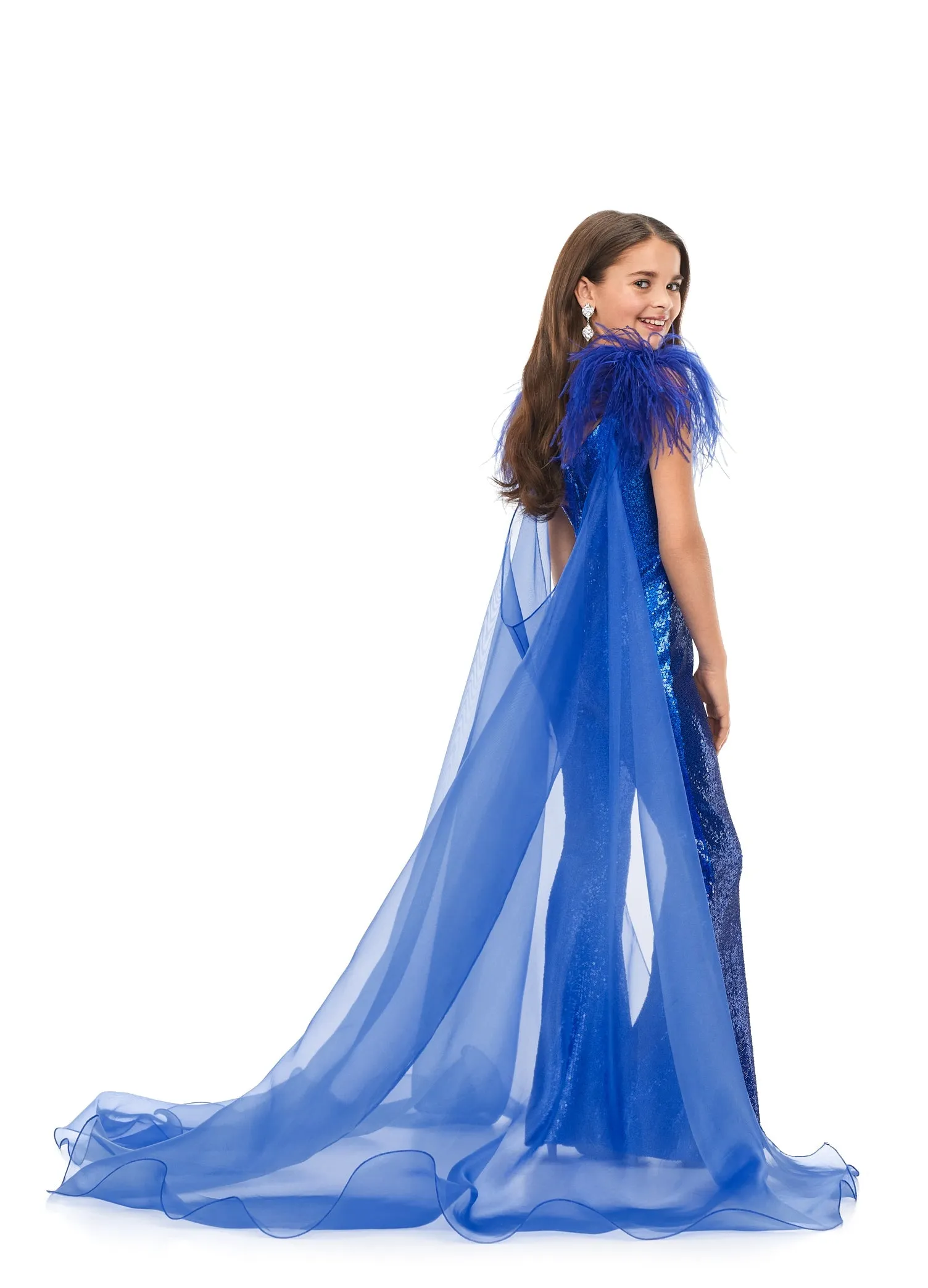 Ashley Lauren Kids 8174 Size 8, 10 Royal Girls Sequin Jumpsuit Cape Pageant Fun Fashion