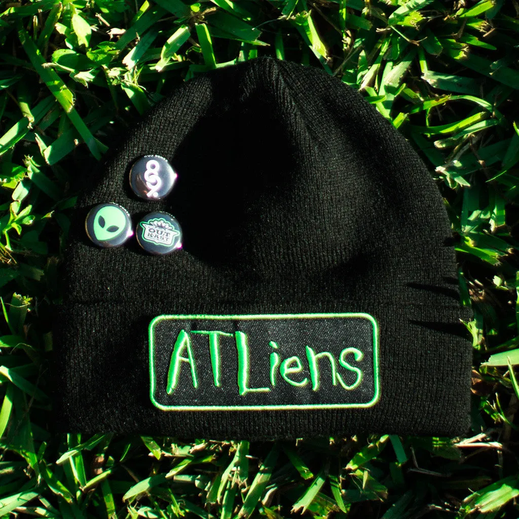 Atliens Custom Hip Hop Patch Beanie with Pins Black