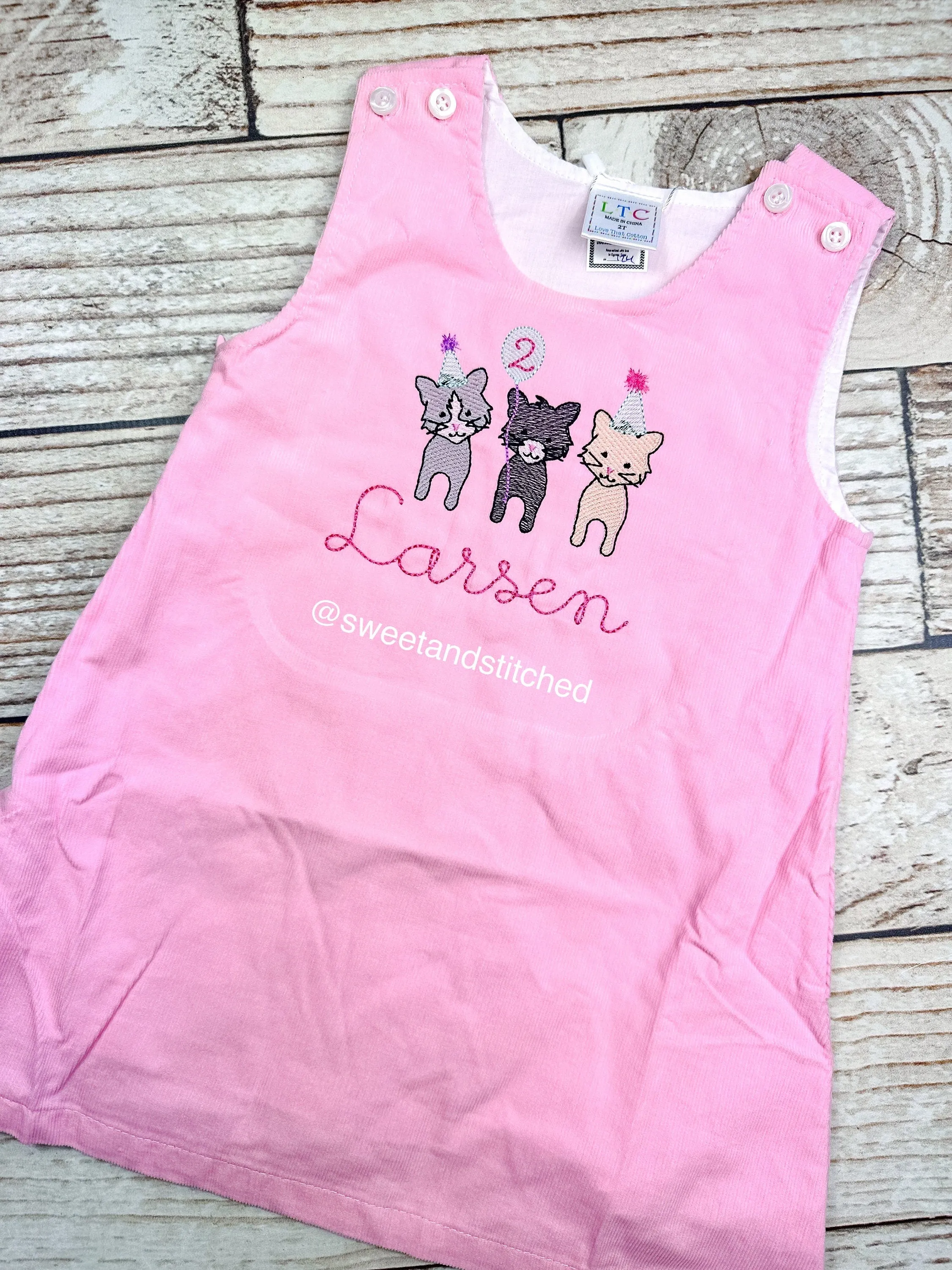 Baby girl monogrammed cat birthday jumper dress, monogrammed cat birthday party outfit, cat birthday cake smash