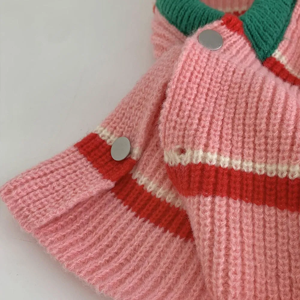 Balaklafa Stripe Pullover Warm Knit Beanie Pink Hat Scarf