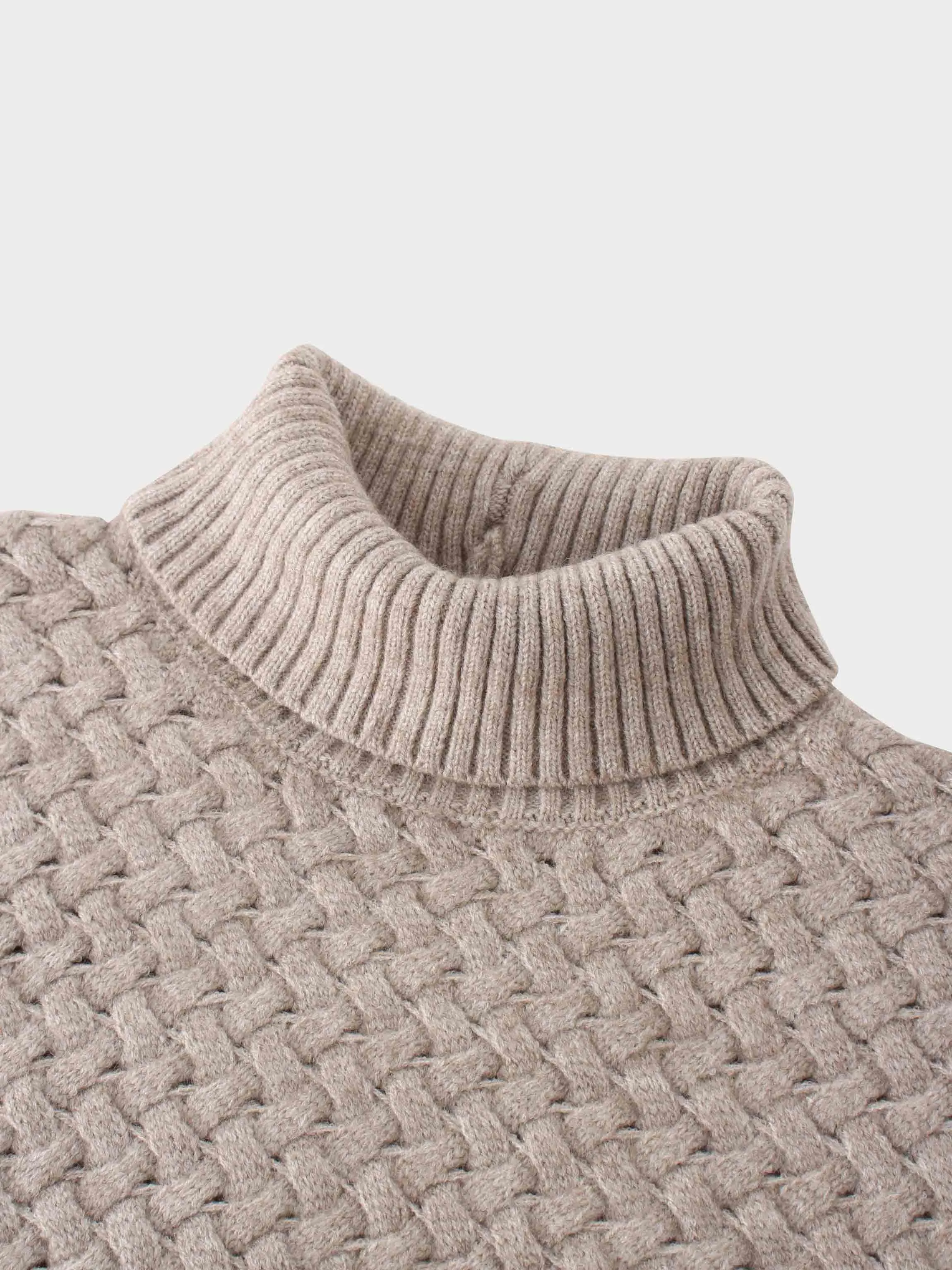 Basketweave Turtleneck Sweater-Taupe