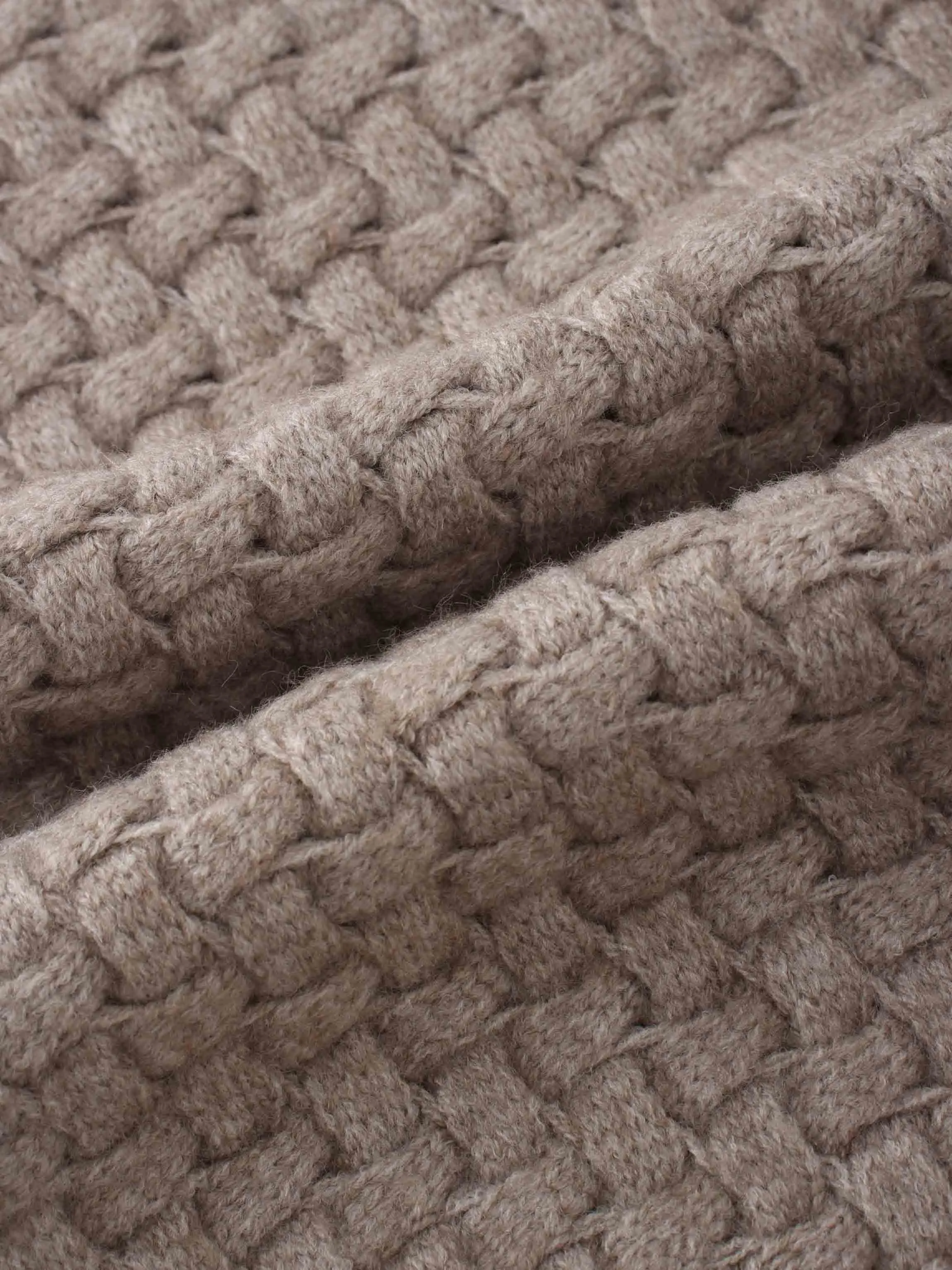 Basketweave Turtleneck Sweater-Taupe