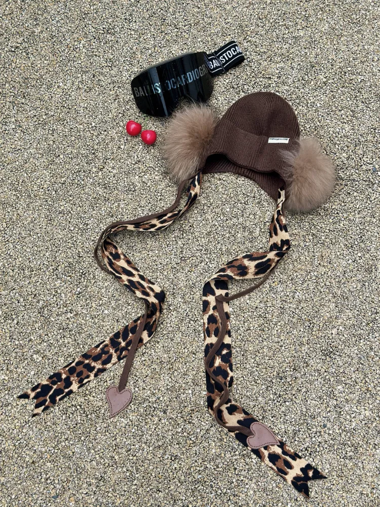 BCG Retro Fluffy Leopard Beanie