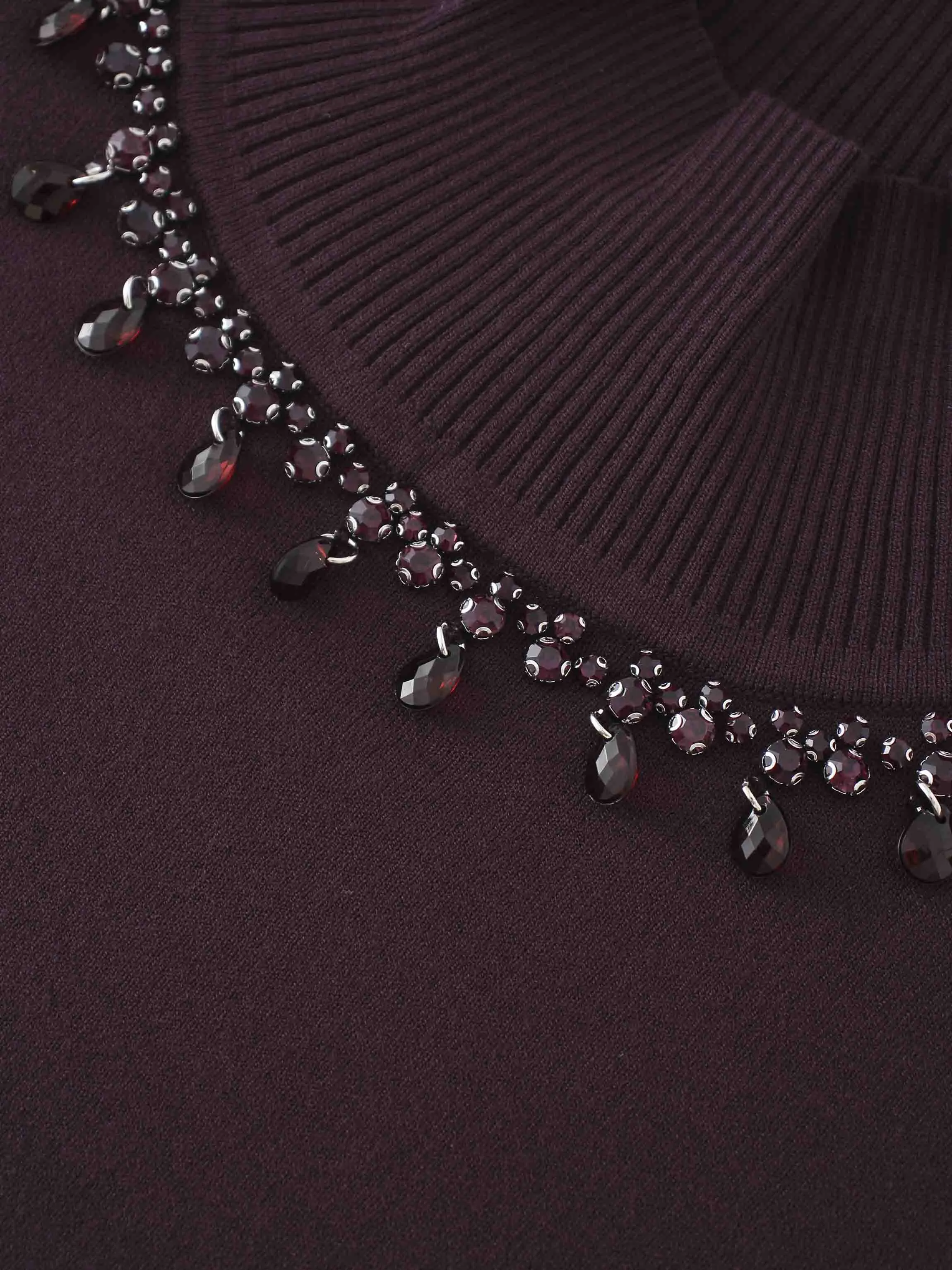 Beaded Turtleneck-Burgundy