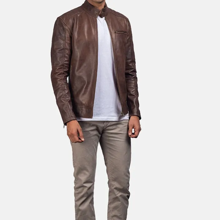 BIKER-1421 MUSH Brown Leather Biker Jacket