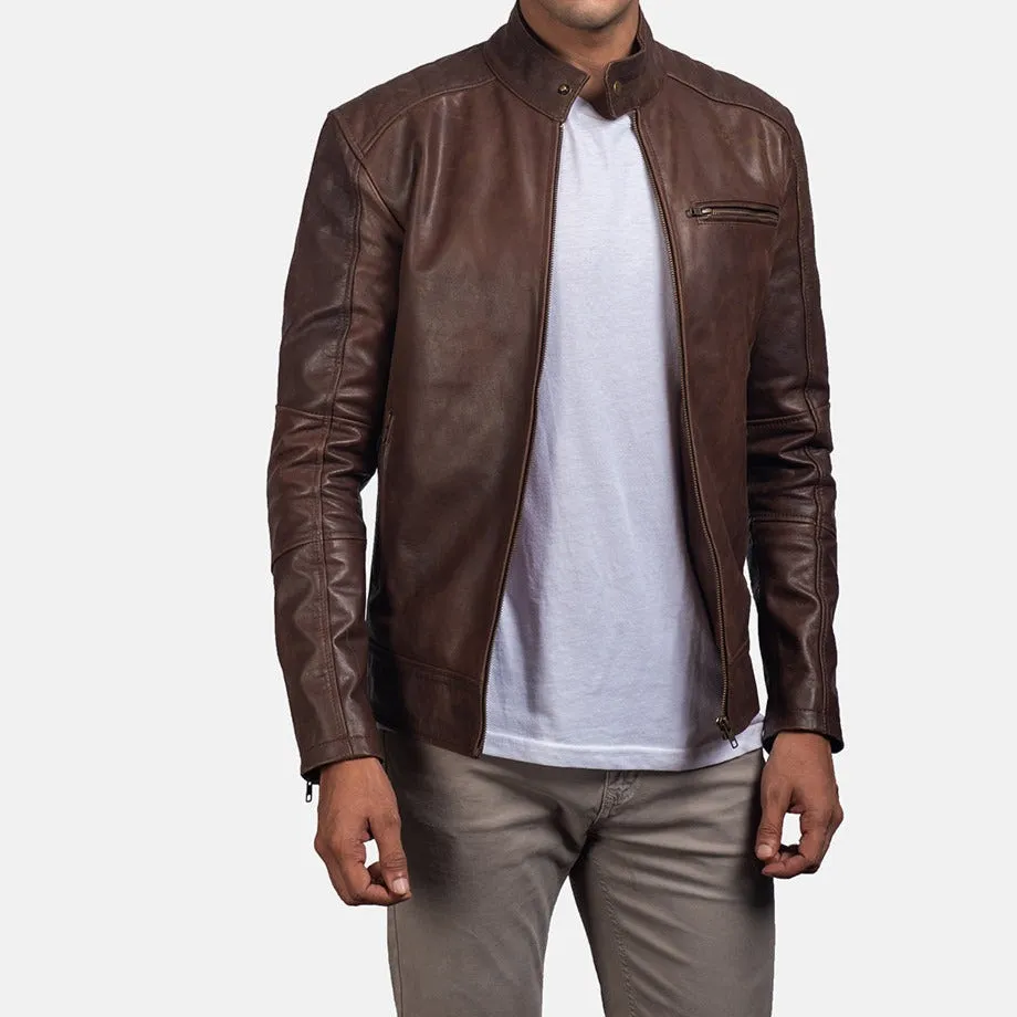 BIKER-1421 MUSH Brown Leather Biker Jacket