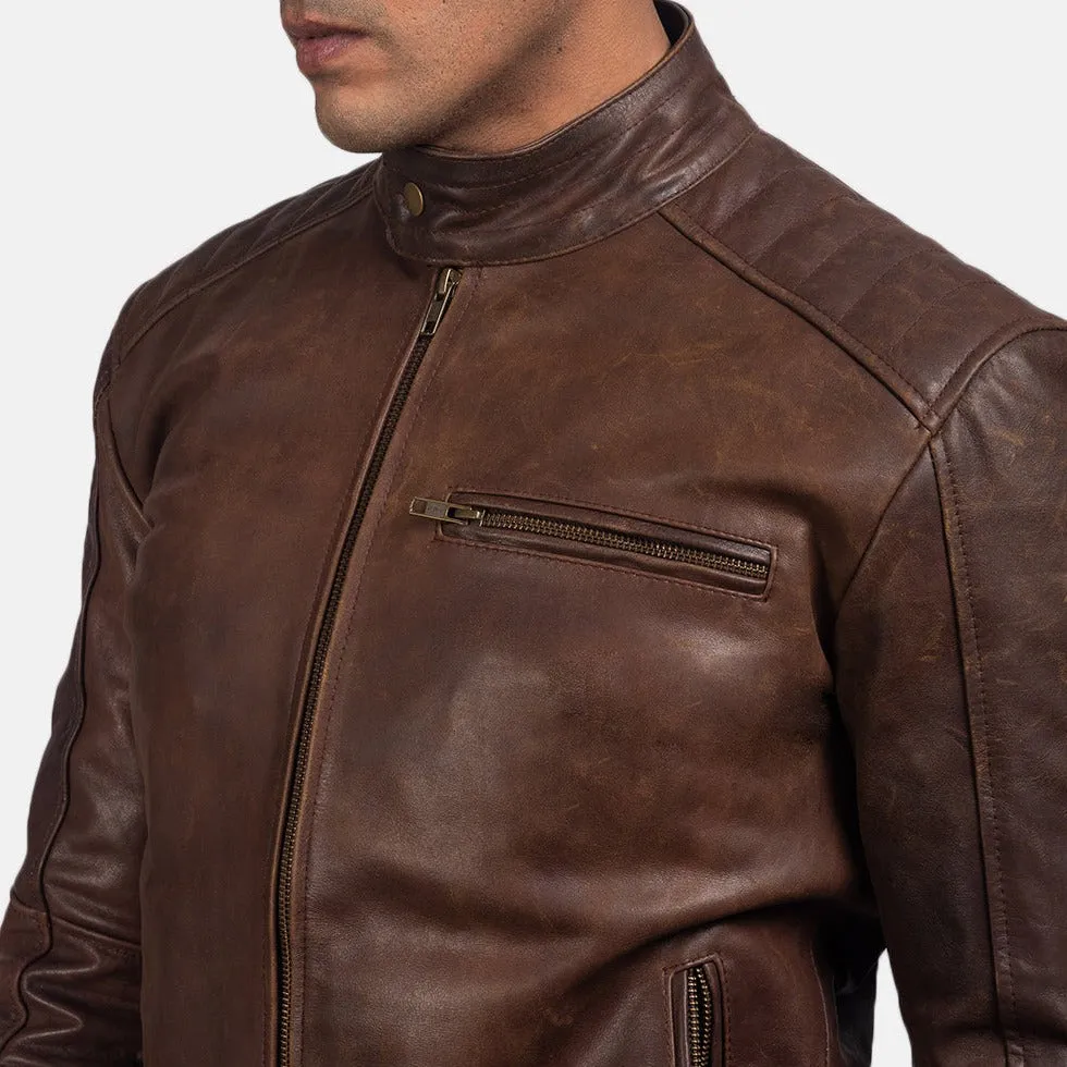 BIKER-1421 MUSH Brown Leather Biker Jacket