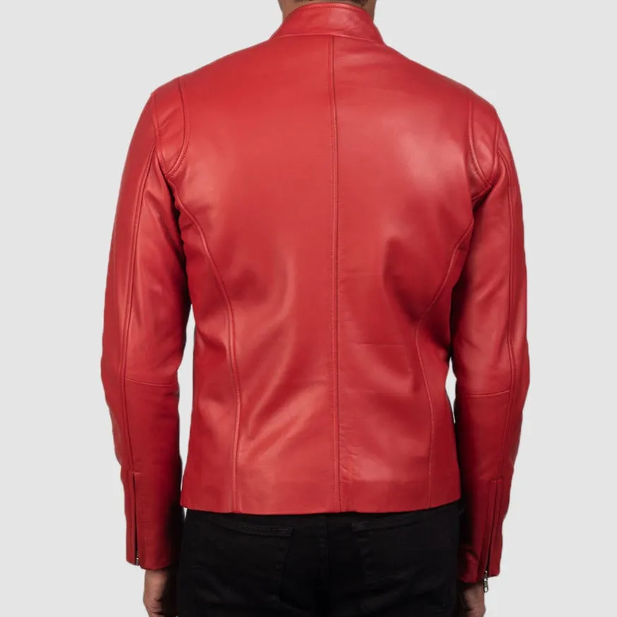 BIKER-1445 MUSH Red Leather Biker Jacket