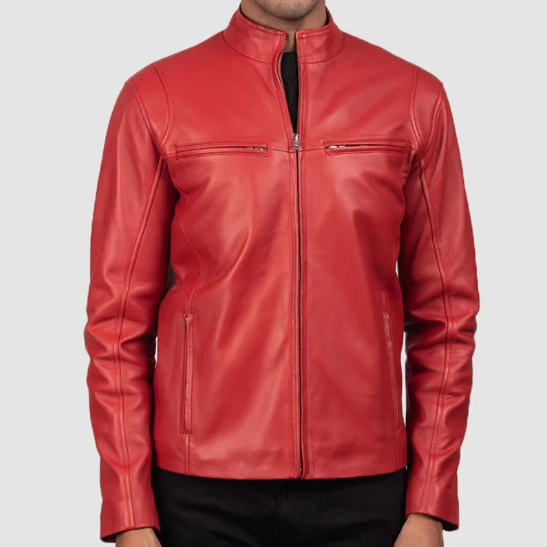 BIKER-1445 MUSH Red Leather Biker Jacket