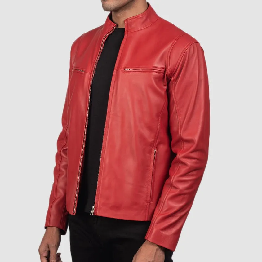 BIKER-1445 MUSH Red Leather Biker Jacket