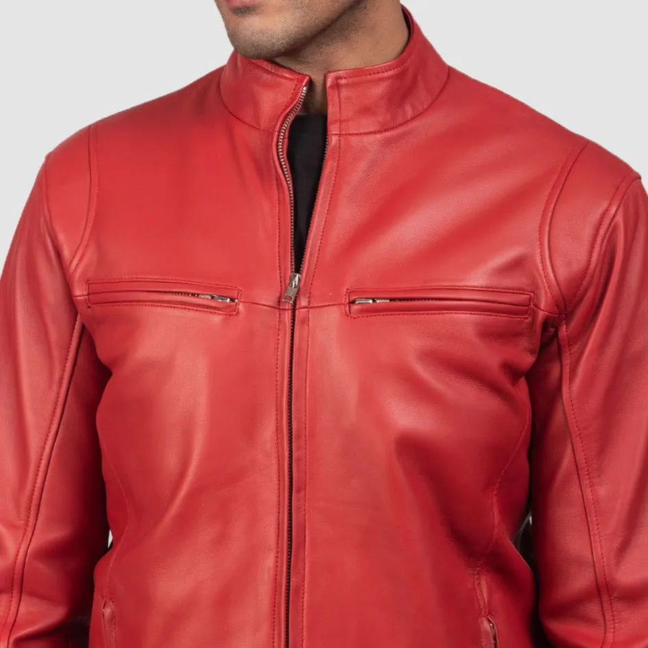 BIKER-1445 MUSH Red Leather Biker Jacket