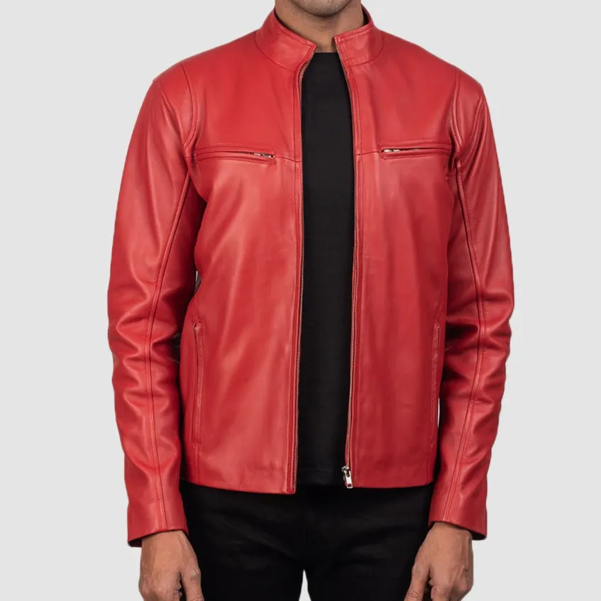 BIKER-1445 MUSH Red Leather Biker Jacket