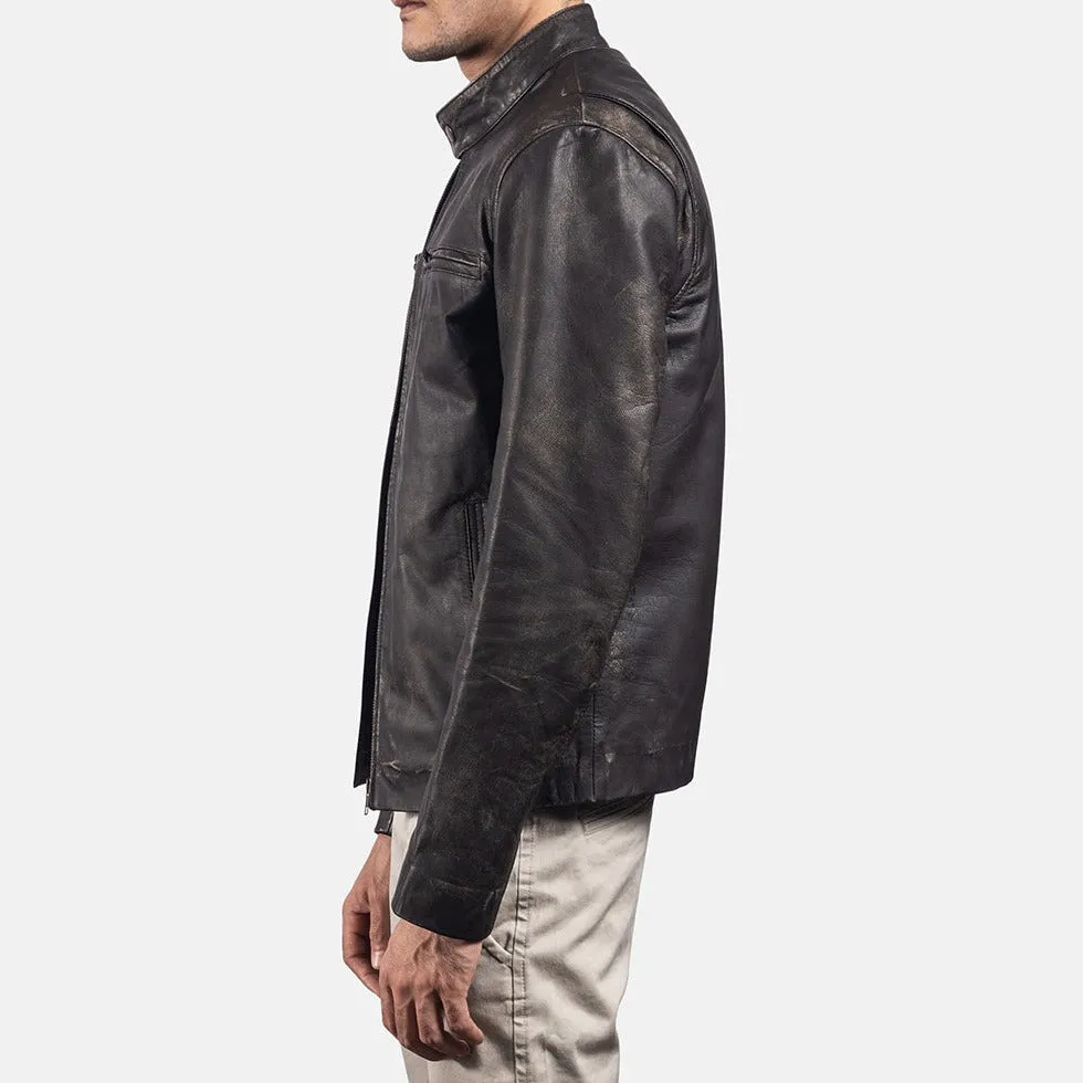 BIKER-1456 MUSH Brown Leather Biker Jacket