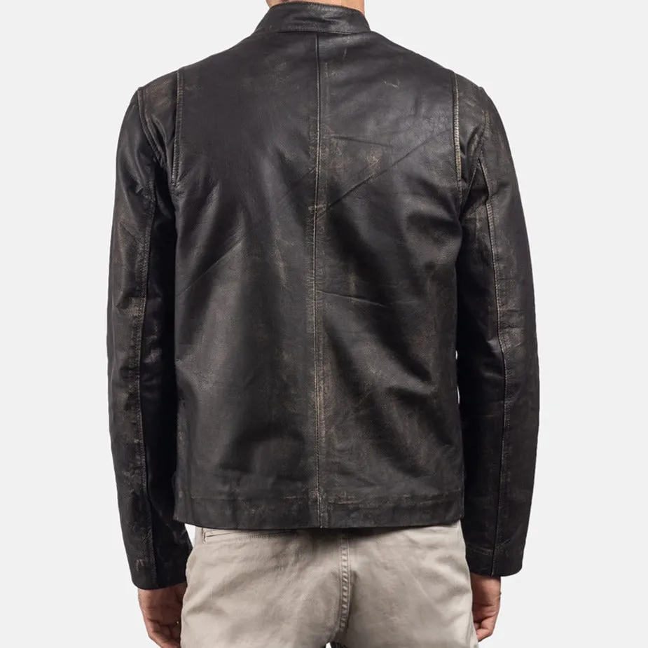 BIKER-1456 MUSH Brown Leather Biker Jacket