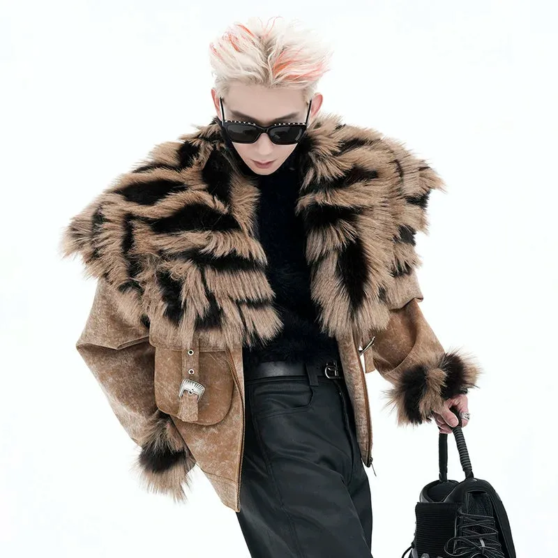 Black-Brown Fur Lapel Jacket