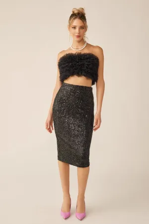 Black Classic Sequin Midi Skirt