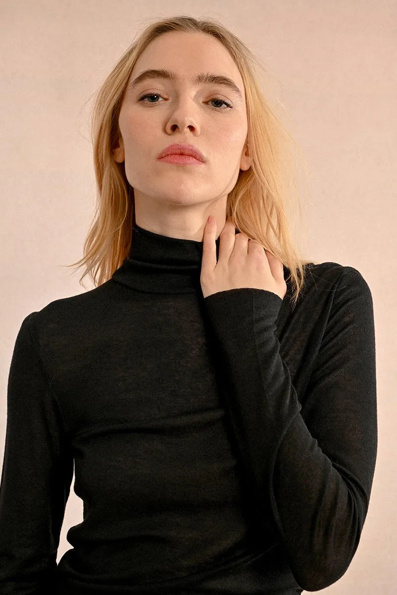 Black Fine Jersey Turtleneck