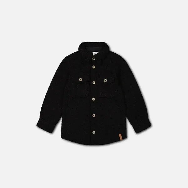 Black Sherpa Overshirt with Pockets