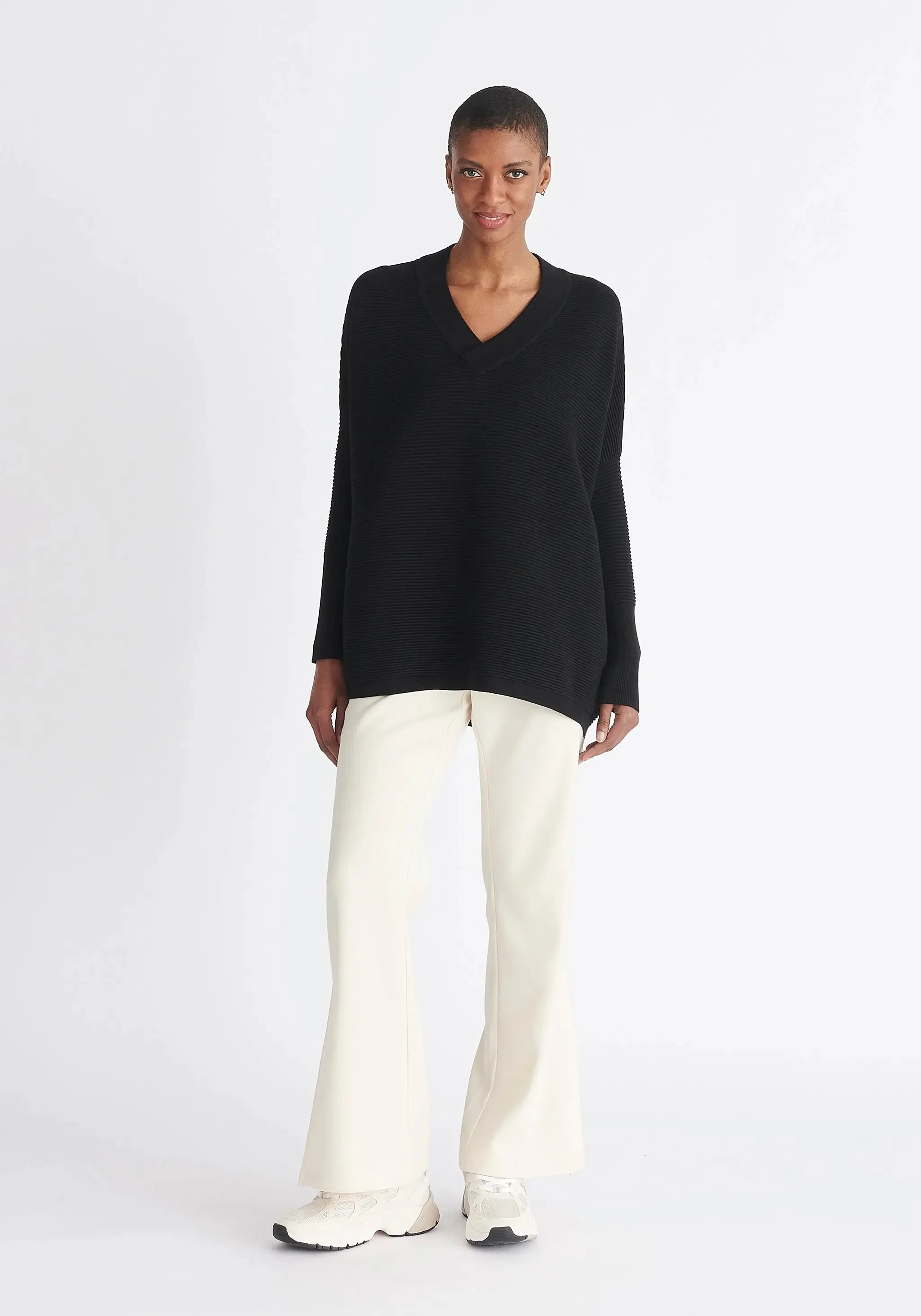 Black V-Neck Ribbed Jumper