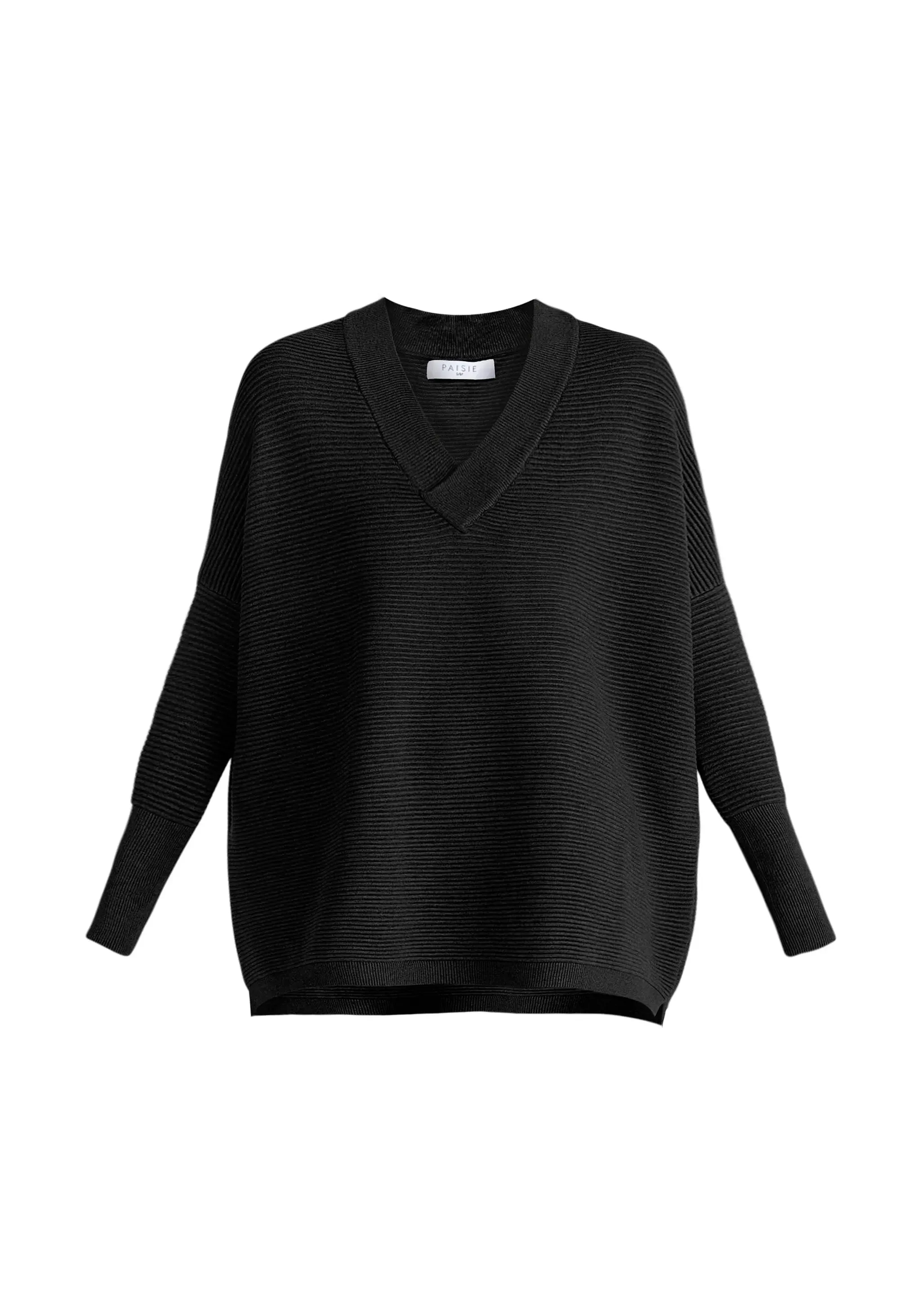 Black V-Neck Ribbed Jumper