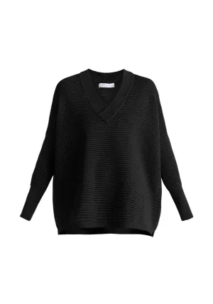 Black V-Neck Ribbed Jumper