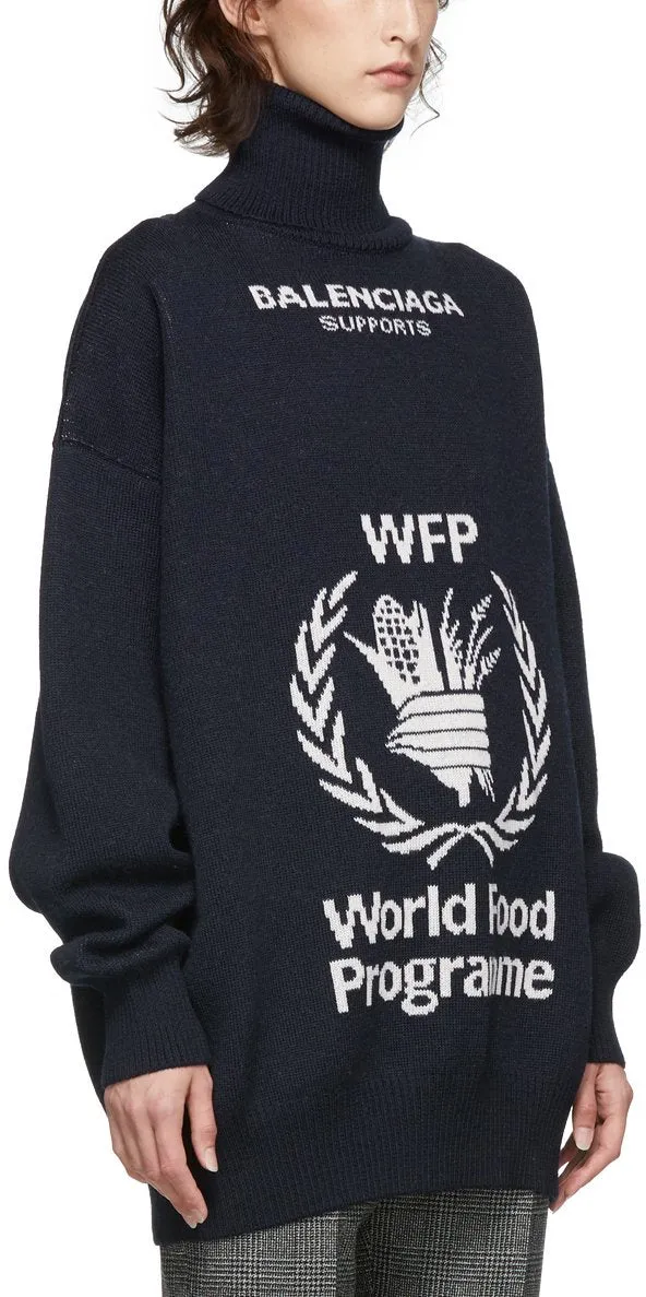 Black World Food Programme Turtleneck Sweater - Black or Navy Blue