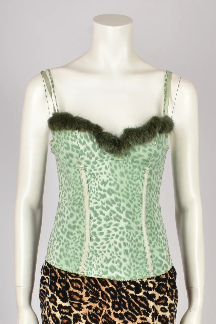 BLUMARINE GREEN LEOPARD CORSET