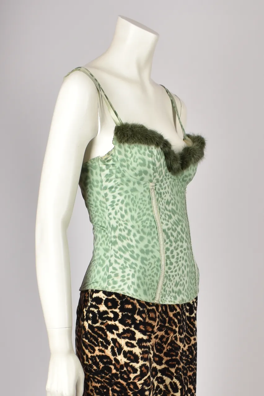 BLUMARINE GREEN LEOPARD CORSET