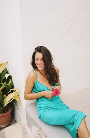 Bombshell Slip Dress - Turquoise Green