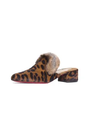 Boudiva Calf-Hair Fur-Trim Mules - Leopard