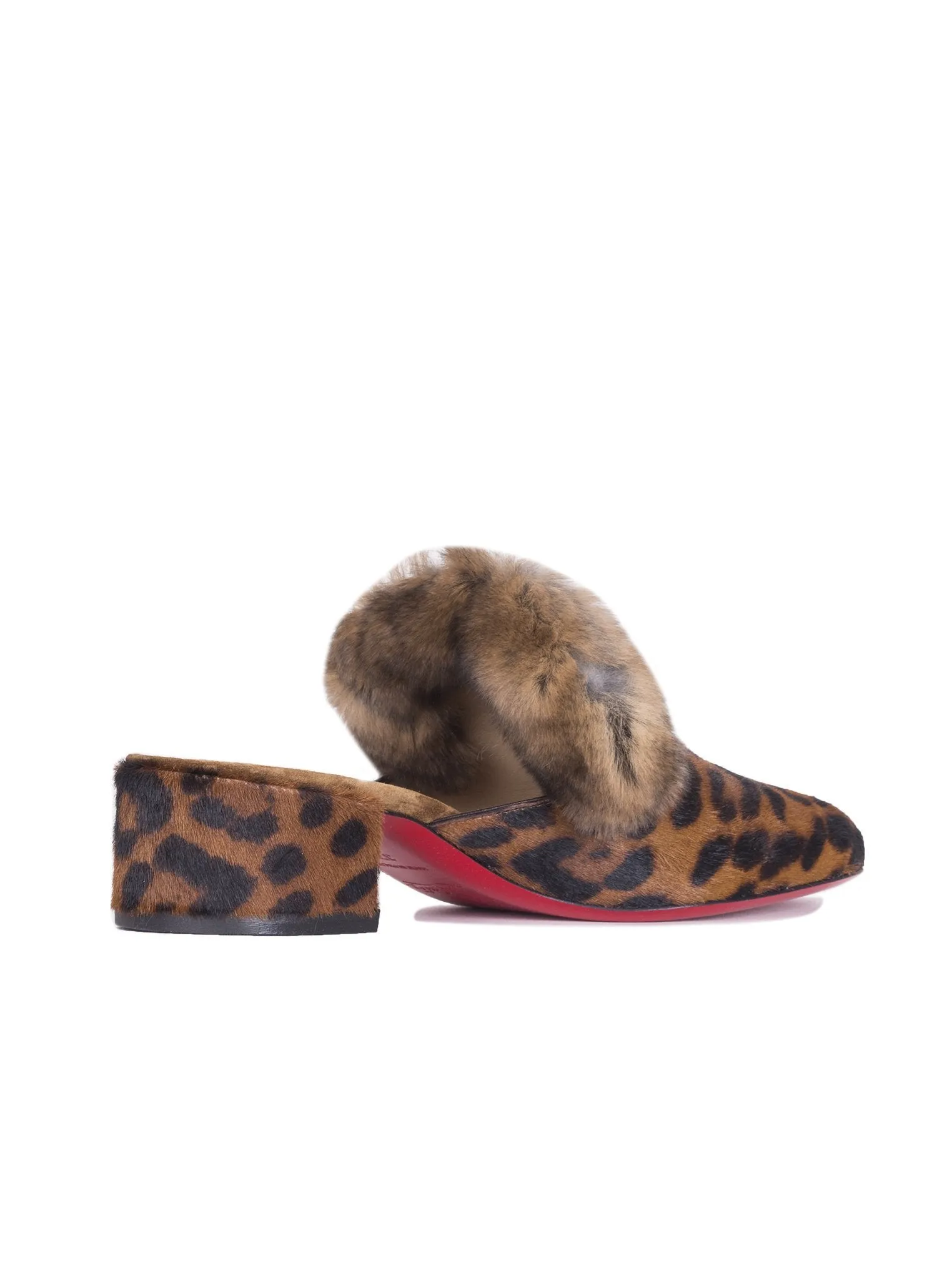 Boudiva Calf-Hair Fur-Trim Mules - Leopard