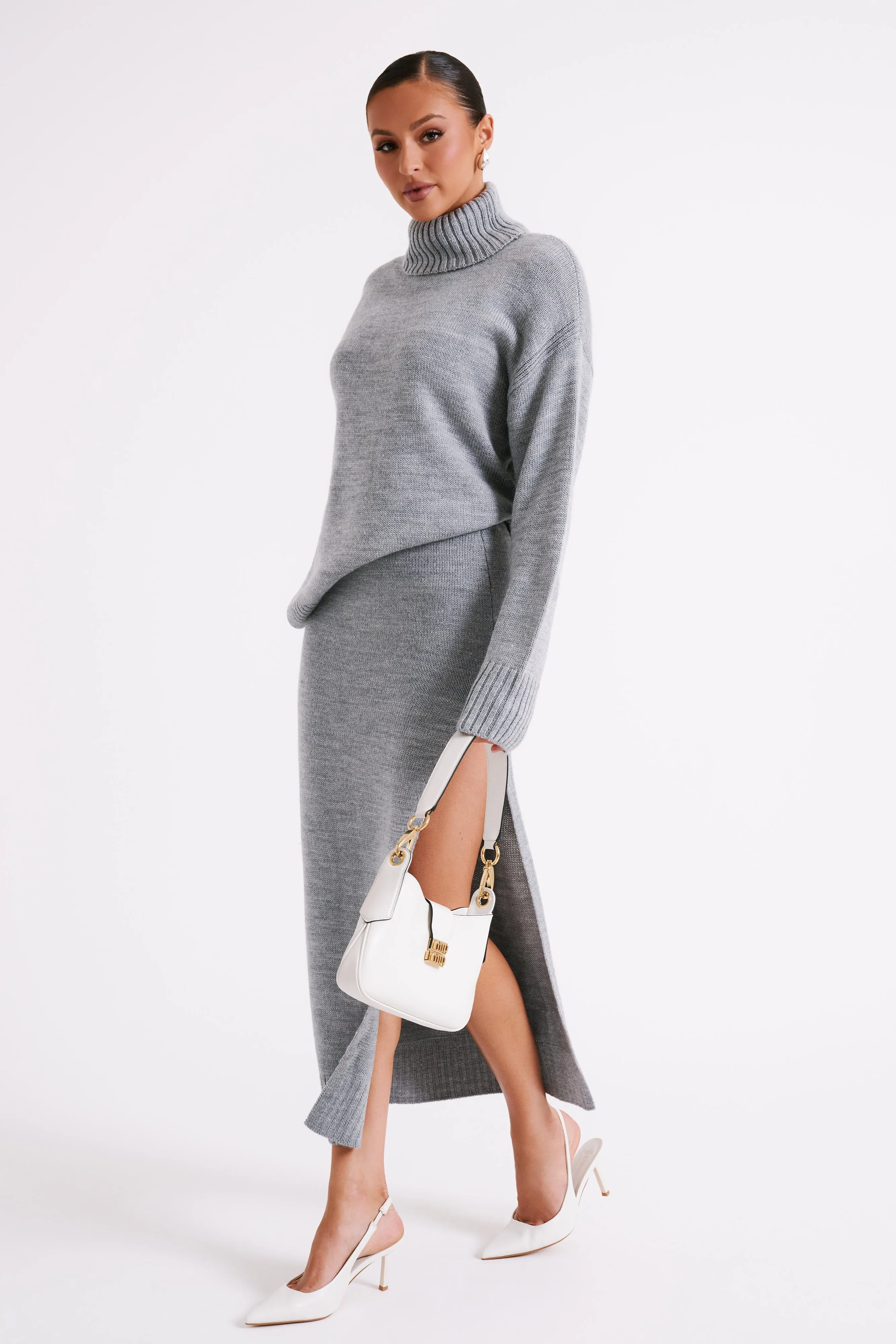 Brittany Knit Midi Skirt - Grey Marle