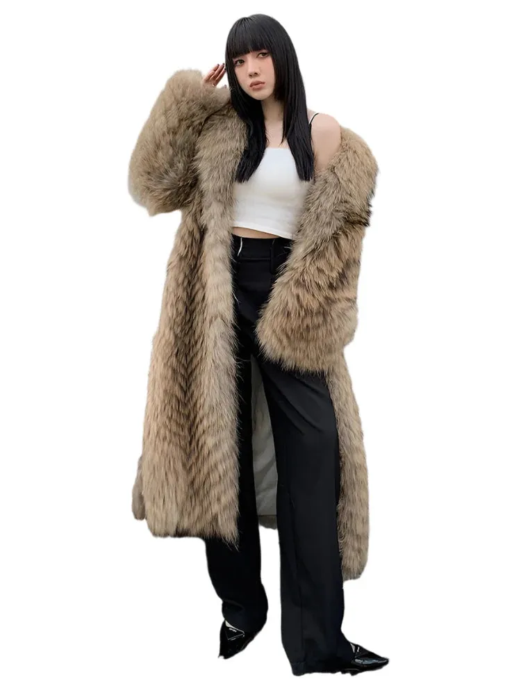 Brown Ribbed Design Fur Coat