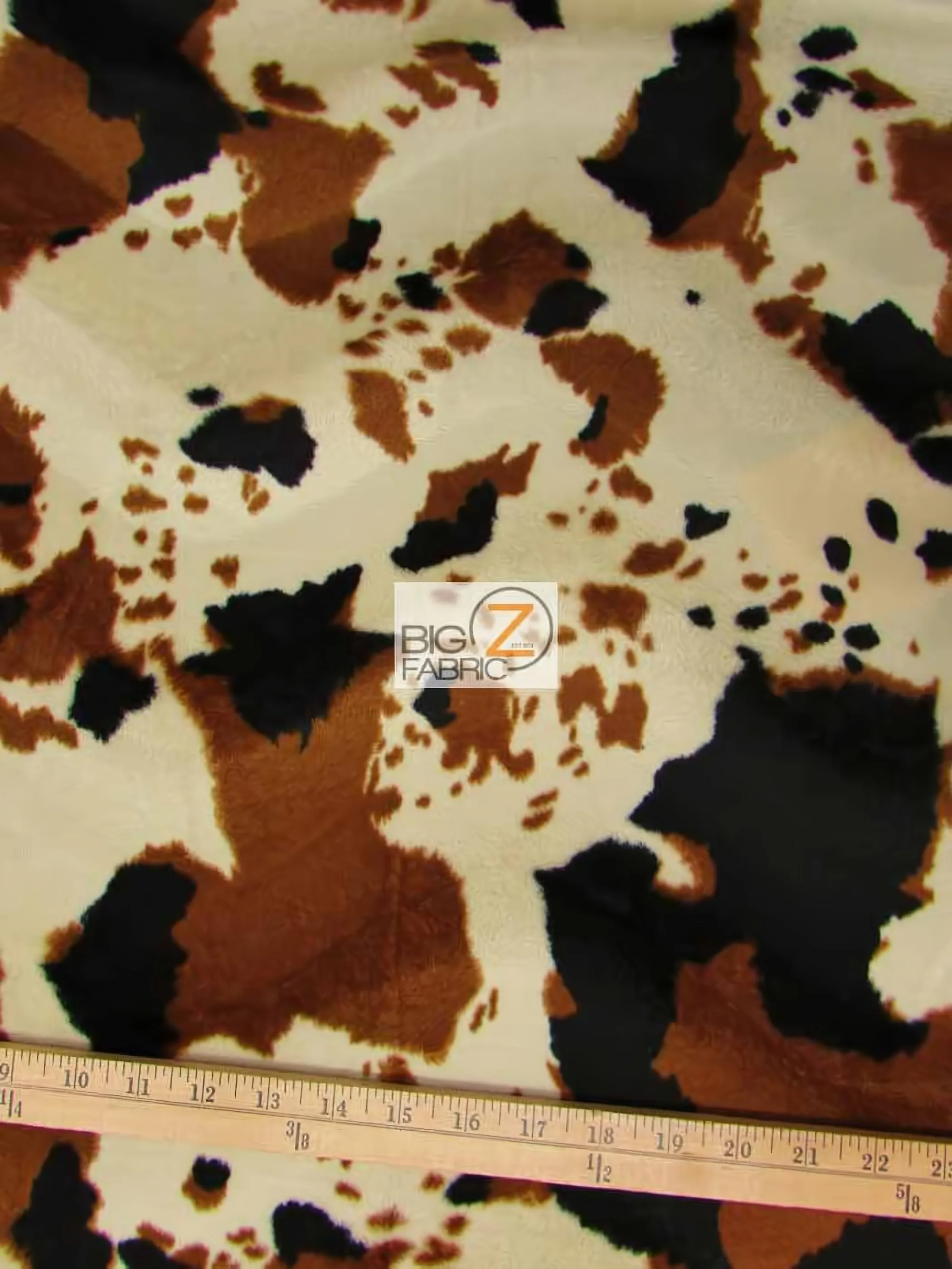 Brown/Black/Off White Velboa Cow Animal Short Pile Fabric / Sold By The Yard