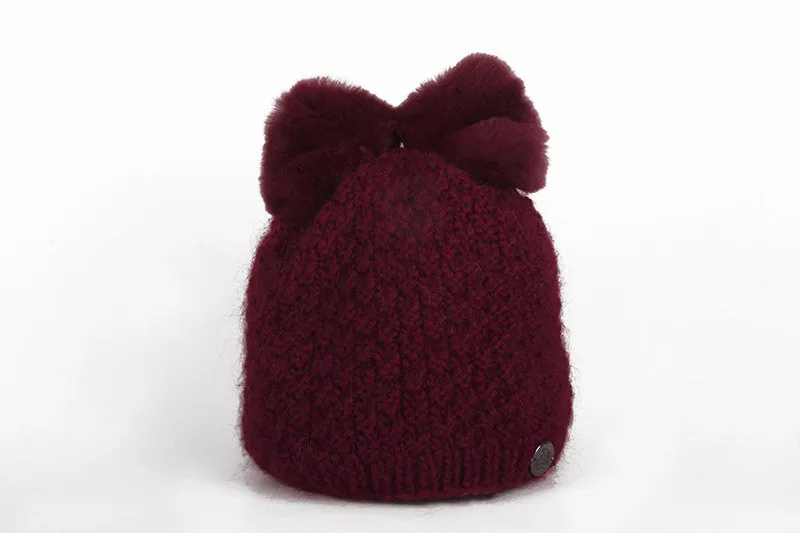 Burgundy Wool Bow Beanie