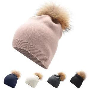 Cashmere Hat & Raccoon Fur Pom Pom